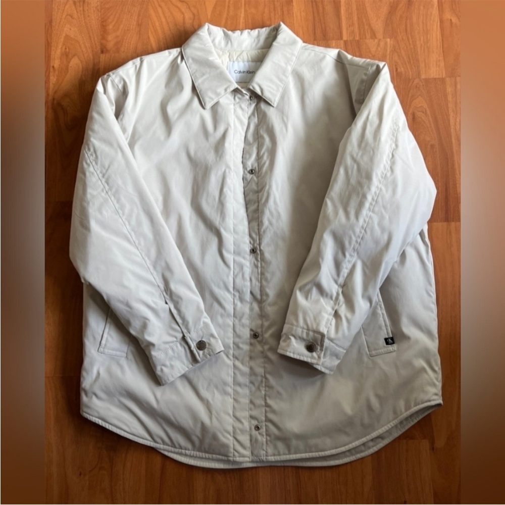 Calvin Klein Cream Repreve Recycled Puffer Shirt Jacket Large